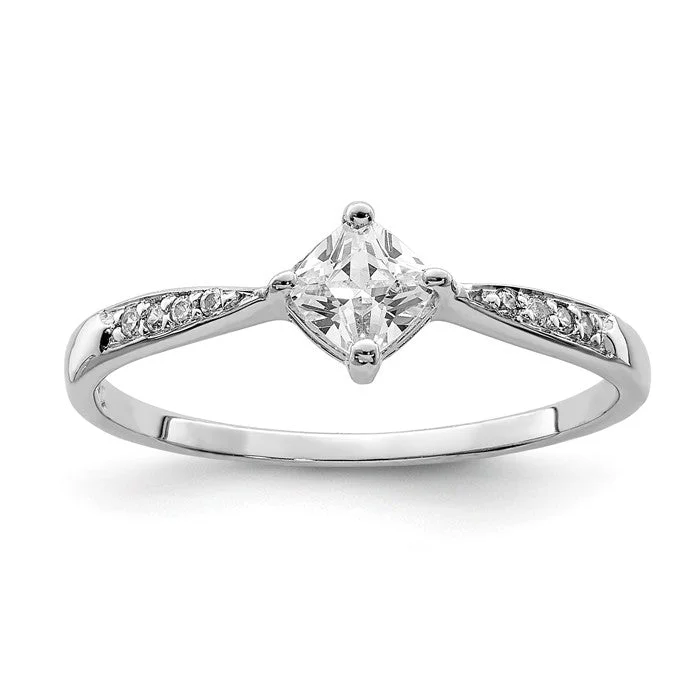 Ladies Rings with Triangle Glow-Sterling Silver Princess Dia Square CZ Ring