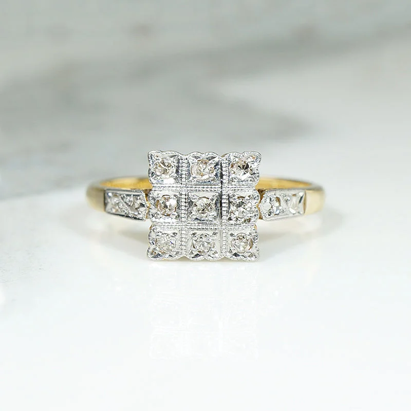 Ladies Engagement Rings with Petalite Shine-Scalloped Diamond Set Square Two-Tone Engagement Ring