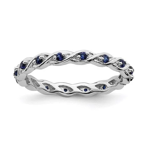 Ladies Rings Dual-Tone Glow-Sterling Silver Stackable Expressions Created Blue Sapphire Twist Eternity Ring