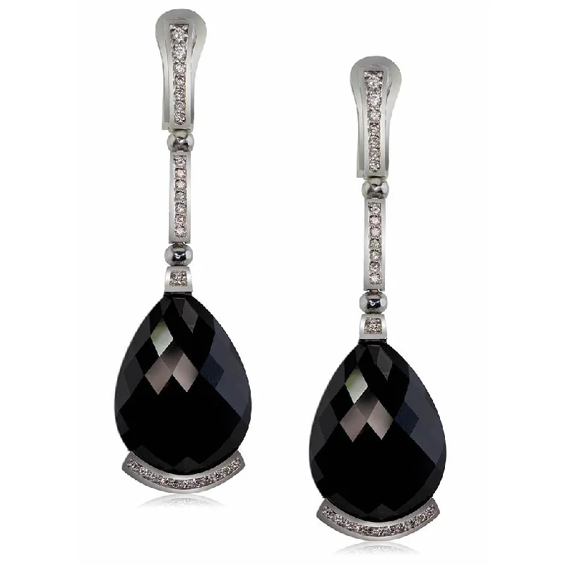 Ladies Earrings for Writer Glow-Gold Swan Drop Earrings with Black Onyx & Diamonds