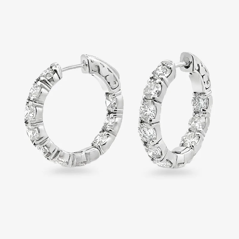 Ladies Earrings with Silver Cassiterite-0.75" Eternity 4.00CT Hoop Round Earrings