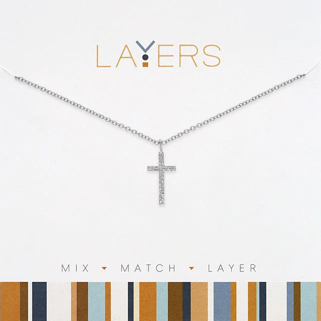 Ladies lively spirit necklaces -Silver Hammered Cross Layers Necklace