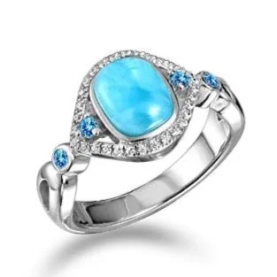 Ladies Rings with Custom Spark-Larimar Crystalline Mandorla Ring by Alamea