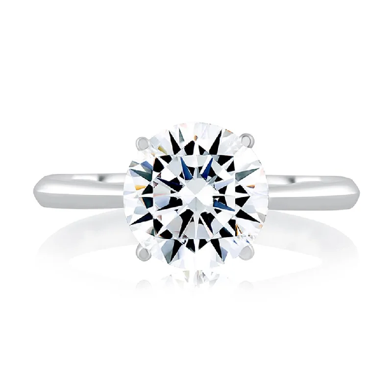 Ladies Engagement Rings with Muscovite Shine-14k White Gold Round Solitaire with Hidden Halo Engagement Ring Mounting