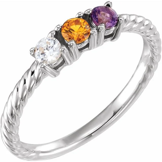 Ladies Rings Polished Shine-Twisted Band Round Mother's Family Birthstone Ring