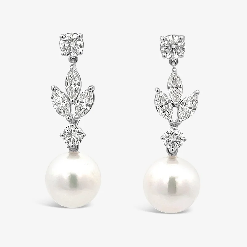 Ladies Earrings with Moon Spark-Diamond and Pearl Dangle Earrings