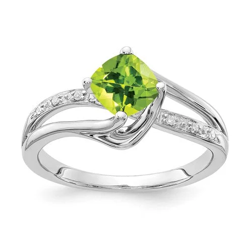 Ladies Rings Soft Shine-10k White Gold Peridot and Diamond Ring