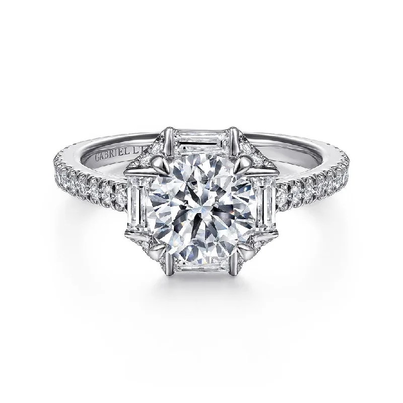 Ladies Engagement Rings Sun Shine-Gabriel & Co Ryland - 18k White Gold Octagonal Halo Round Diamond Engagement Ring