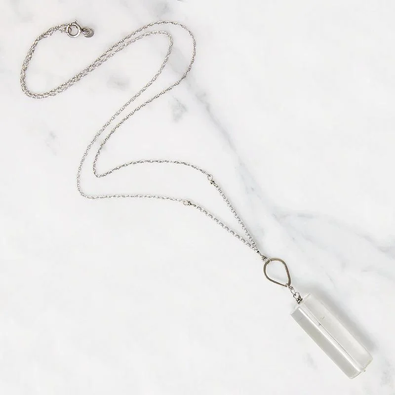 Ladies resin art necklaces -Quartz Crystal Cylinders & White Gold Necklace by brunet