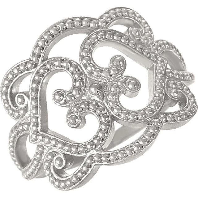 Ladies Rings Open Glow-Granulated Filigree Design Ring