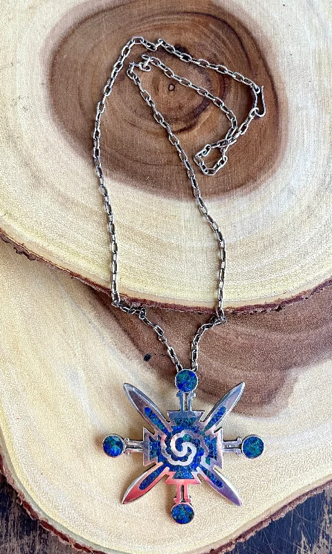 Ladies resin art necklaces -MIGUEL MELENDEZ Aztec 70s 1970s Silver and Lapis Necklace