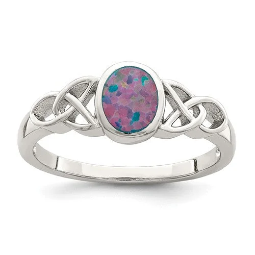 Ladies Rings with Green Grandidierite-Sterling Silver Created Opal Celtic Knot Ring