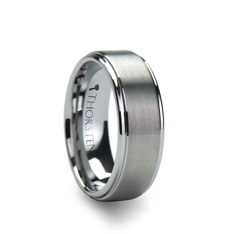 Ladies Rings for Pioneer Spark-Thorsten OPTIMUS Raised Center with Brush Finish Tungsten Ring - 4mm - 12mm