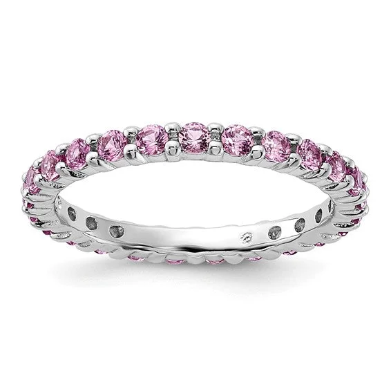 Ladies Rings Petite Spark-Sterling Silver Stackable Expressions Pink Sapphire Eternity Ring