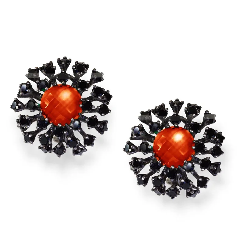 Ladies Earrings for Gala Shine-Silver Astra Stud Earrings with Red Agate & Spinel