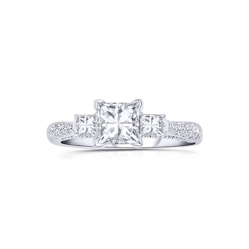 Ladies Engagement Rings with Natrolite Shine-14K White Gold Three Princess-Cut Diamond Engagement Ring