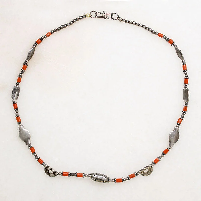 Ladies confident shine necklaces -Moroccan Silver & Coral Bead Necklace