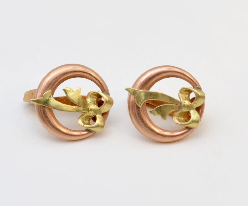 Ladies Earrings with Amber Scapolite-14K Yellow and Rose Gold Bow Earrings