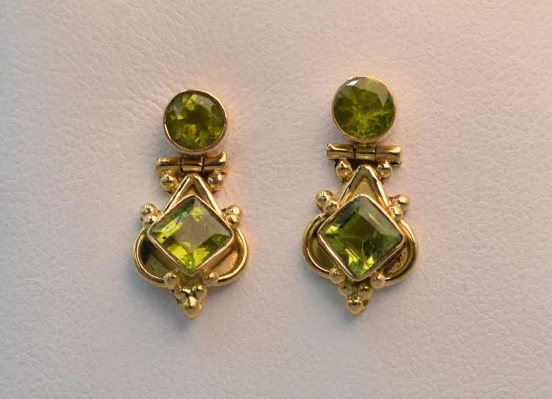 Ladies Earrings with Sky Topaz-18K yellow gold handmade Peridot earrings