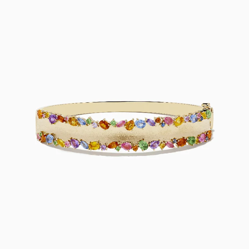 Value sparkle bracelets -Watercolor 14k Yellow Gold Multi Sapphire Bangle