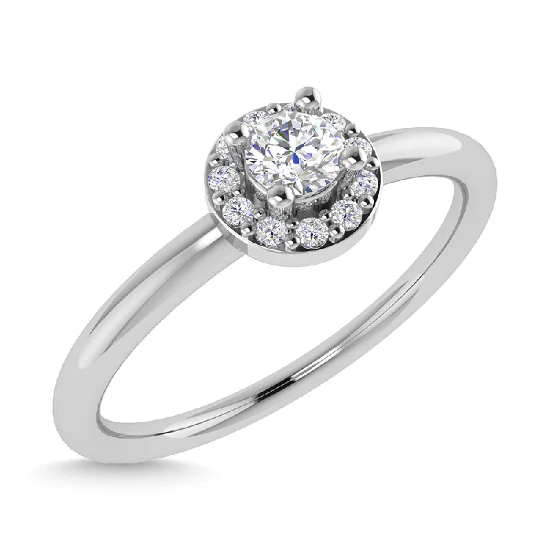 Ladies Rings with Initial Shine-14K White Gold Diamond 1/6 CTW Round Cut Halo Promise Ring