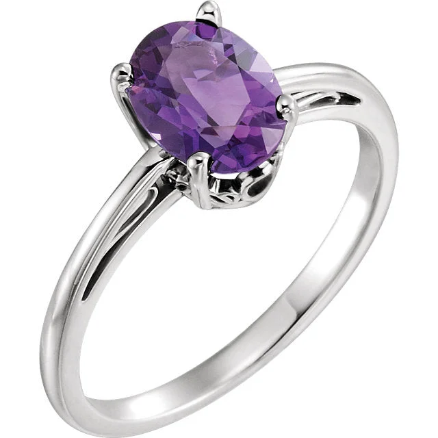 Ladies Rings with Green Uvarovite-14K White Gold Oval Amethyst Scroll Set Ring