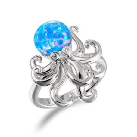 Ladies Rings with Blue Pectolite-Opal Kraken Ring by Alamea