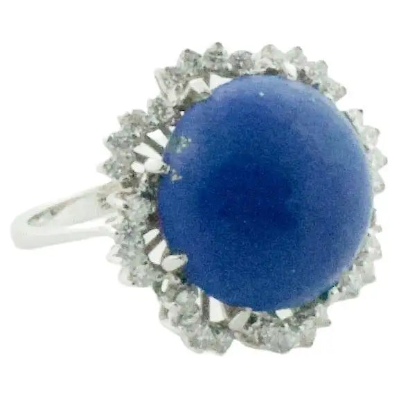 Ladies Rings with Orbit Glow-Lapis Lazuli and Diamond Dome Ring in White Gold, circa 1960's