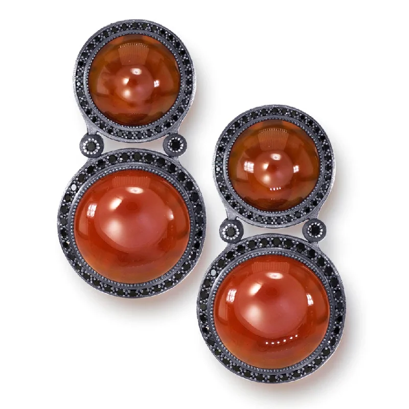 Ladies Earrings with Grey Pollucite-Silver Symbolica Drop Earrings with Carnelian & Spinel