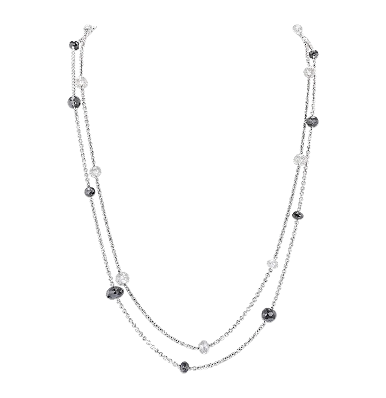 Ladies woodland whisper necklaces -Pair of White & Black Diamond Station Necklaces, 59.53 carats