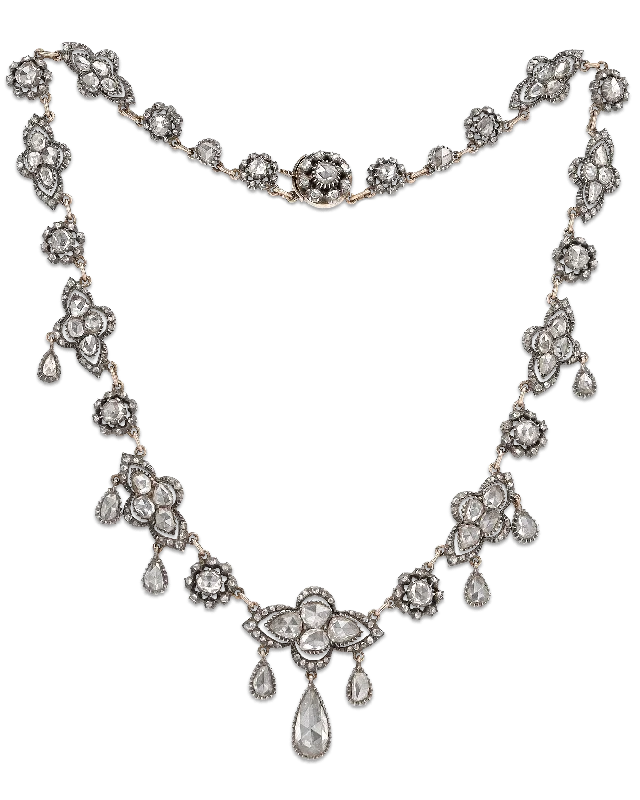 Ladies expansive wide necklaces -Rose Cut Diamond Necklace, 6.00 Carats