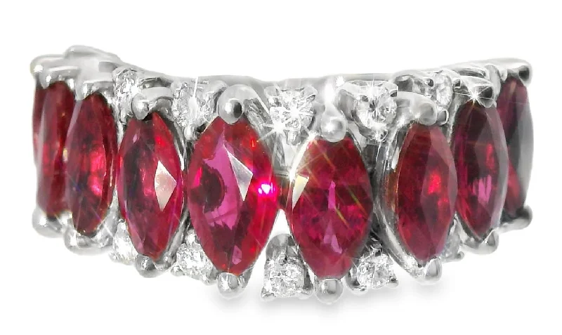 Ladies Engagement Rings Bold Glow-Magnificent Estate 18K White Gold Ruby Diamond Wedding Ring Band