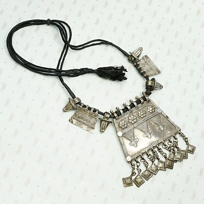 Ladies radiant pulse necklaces -Antique Moroccan Silver Panel Necklace