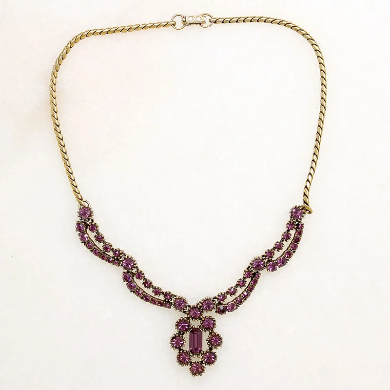 Ladies dazzling Swarovski necklaces -Sassy Purple Rhinestone Costume Necklace