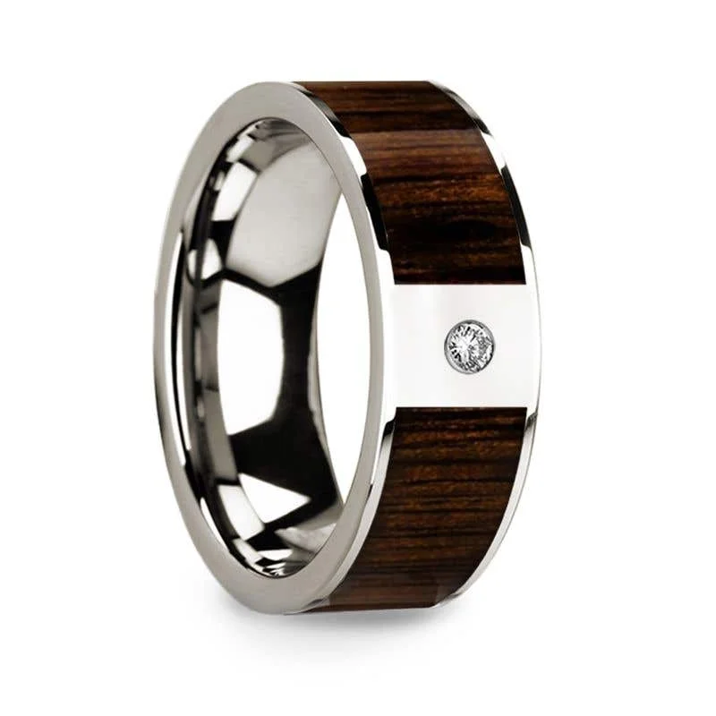 Ladies Engagement Rings Heart Glow-Thorsten 14k White Gold & Black Walnut Inlay Wedding Ring with Diamond - 8mm