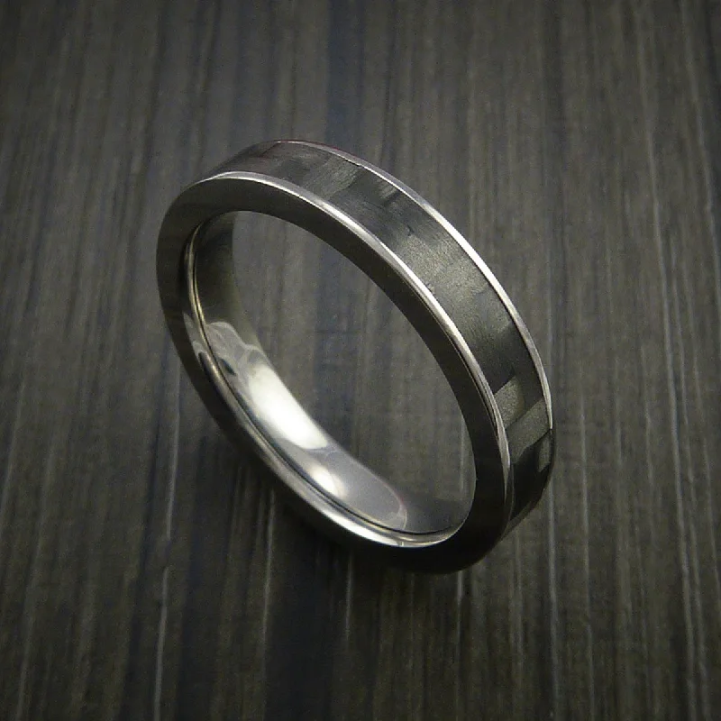 Ladies Engagement Rings Twisted Spark-Titanium Ring with Carbon Fiber Inlay Custom Made Wedding Band