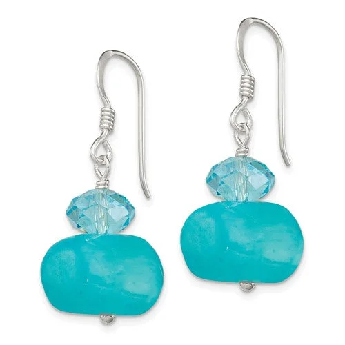 Ladies Earrings Fresh Spark-Sterling Silver Aquamarine Colored Crystal and Blue Jade Earrings