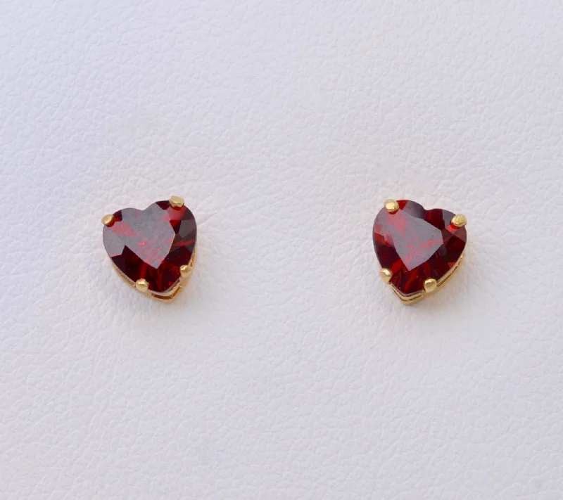 Ladies Earrings with Heart Glow-Heart-Shaped Garnet Earrings in 14K Yellow Gold