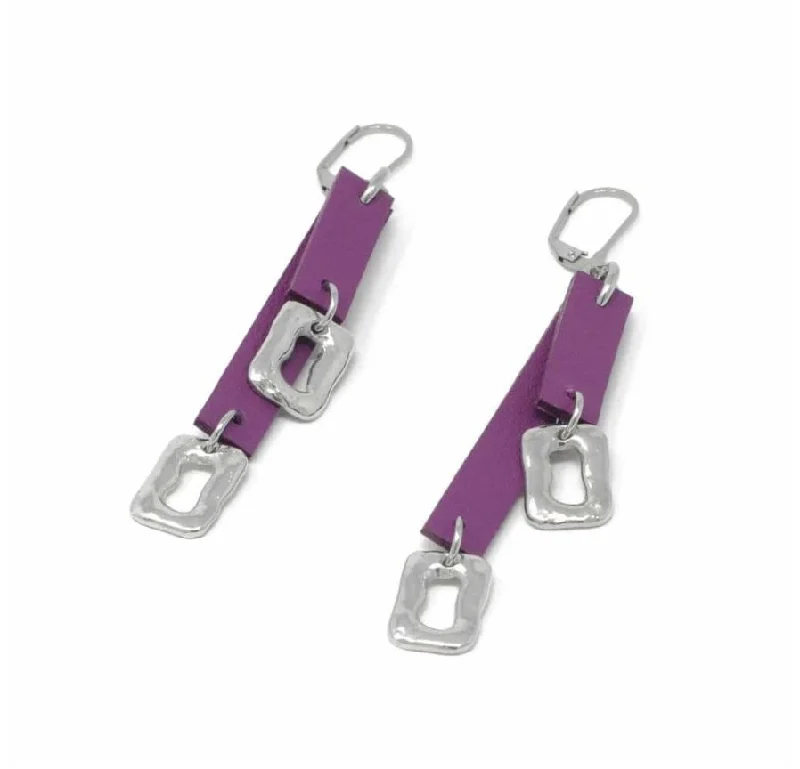 Ladies Earrings Pure Glow-Sobo Double Grape Leather and Small Ring Feature Earrings