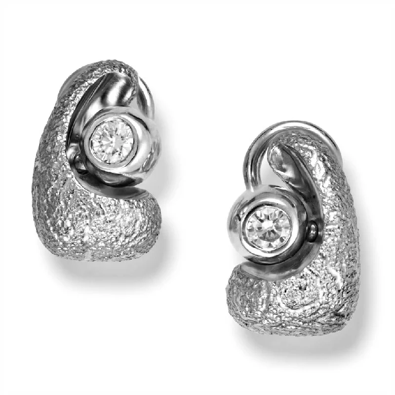 Ladies Earrings with Wing Glow-White Gold Modern Art Earrings with Diamonds