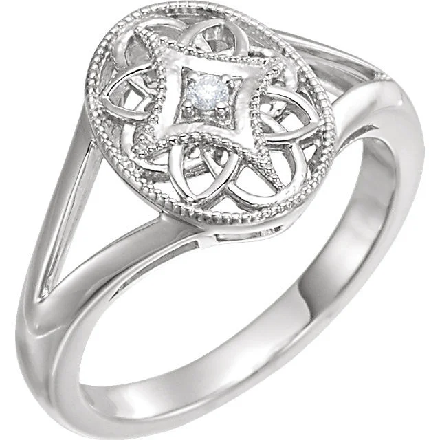 Ladies Rings for Hero Spark-Sterling Silver .025 CTW Diamond Oval Filigree Ring