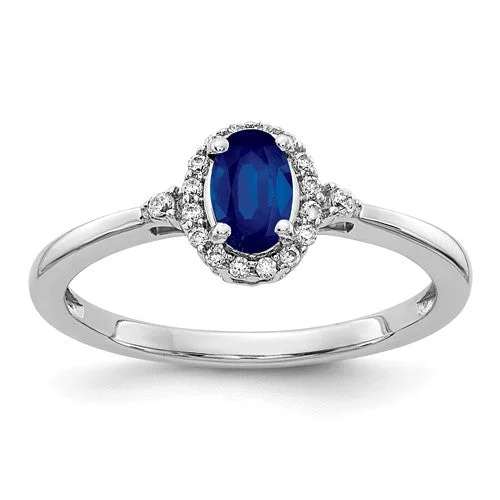 Ladies Rings for Girl Spark-14k White Gold Genuine Blue Sapphire and Diamond Halo Ring