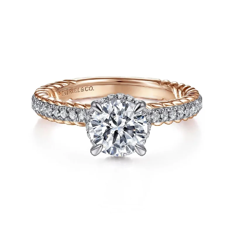 Ladies Engagement Rings with Kornerupine Glow-Gabriel & Co Vetta - 14K White-Rose Gold Round Diamond Engagement Ring