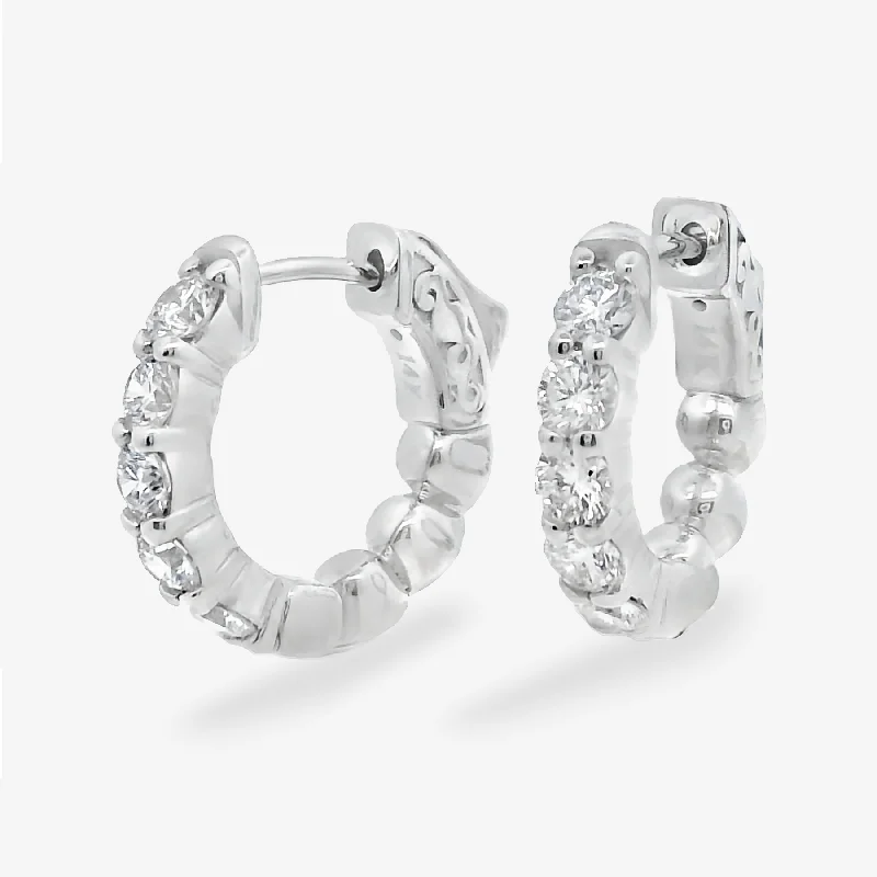 Ladies Earrings for Grandma Shine-10 Prong Set 1.00CT Diamond Huggie Earrings