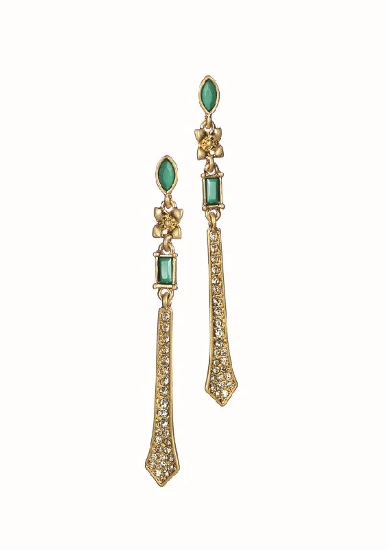 Ladies Earrings for Activist Shine-Hot Tomato Lady Jane Drop  Earrings in Worn Gold/Emerald