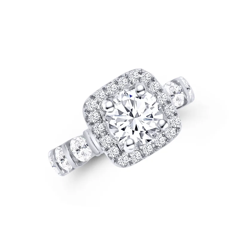 Ladies Engagement Rings Round Spark-Platinum Round 1.76 Carat Diamond Halo Engagement Ring 2.29CTW Diamond Accents