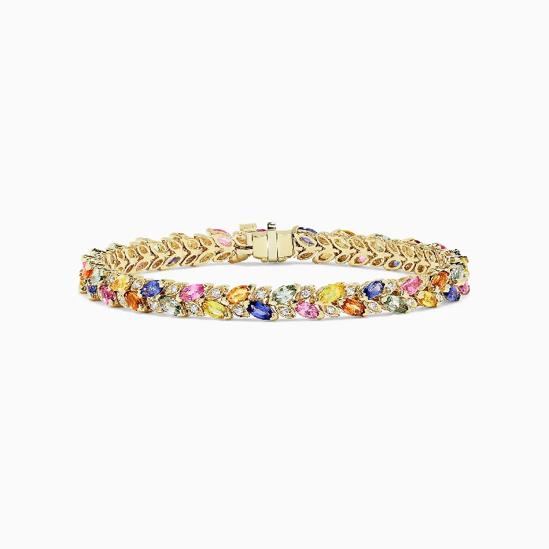 Flowing hippie bracelets -Watercolors 14K Gold Multi Sapphire & Diamond Bracelet, 11.09 TCW