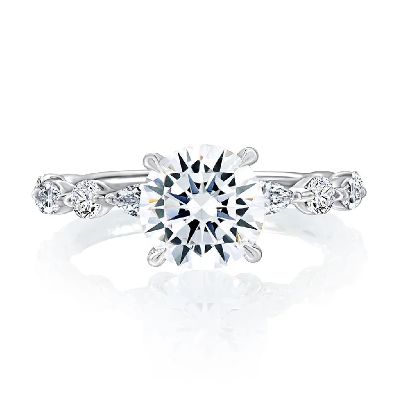 Ladies Engagement Rings Deco Shine-14K White Gold Diamond Accented Solitiare Engagement Ring Mounting