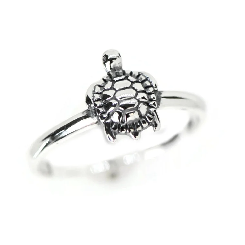 Ladies Rings for Summer Glow-Sterling Silver Small Sea Turtle Ring