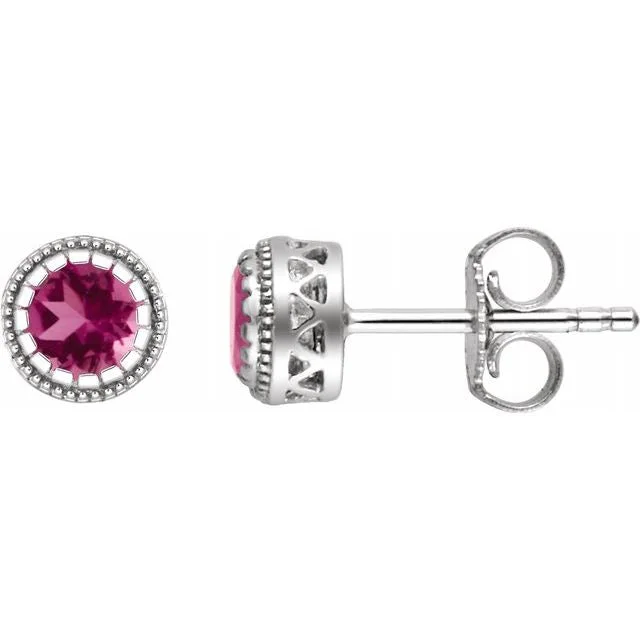 Ladies Earrings Big Shine-14k White Gold Genuine Pink Tourmaline "October" Birthstone Earrings